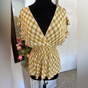 Yellow and white gingham blouse